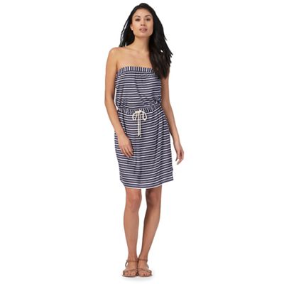 Blue strapless stripe print dress